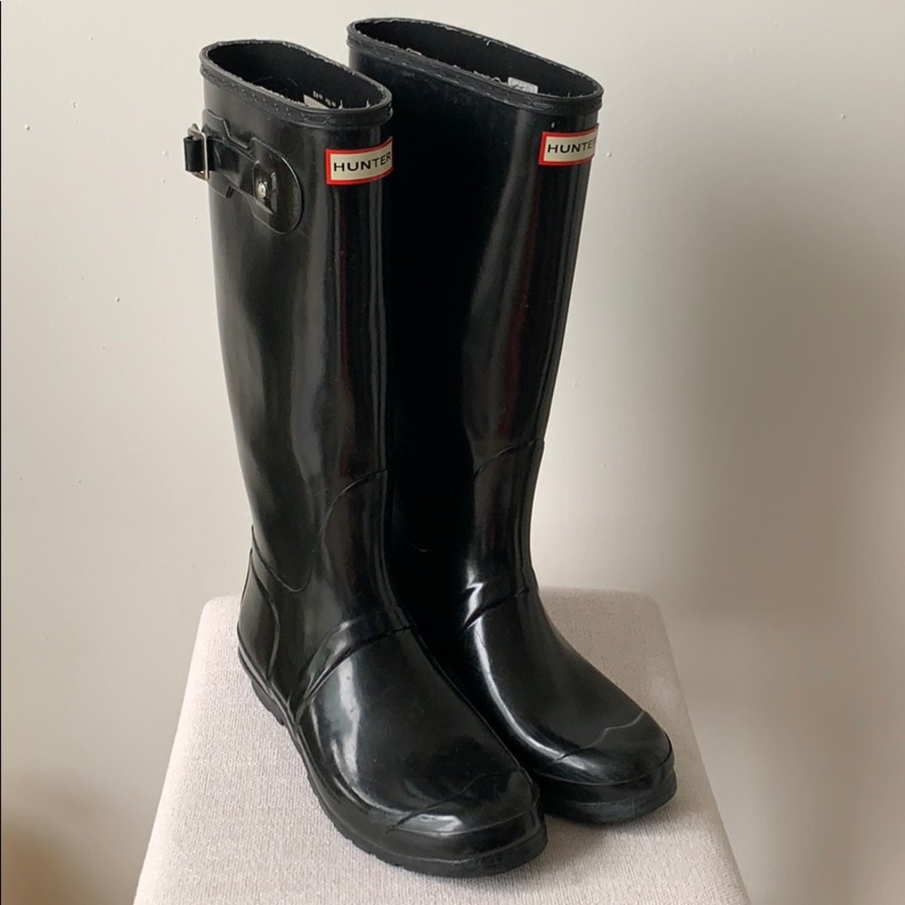 Tall Black Glossy Hunter Rainboots